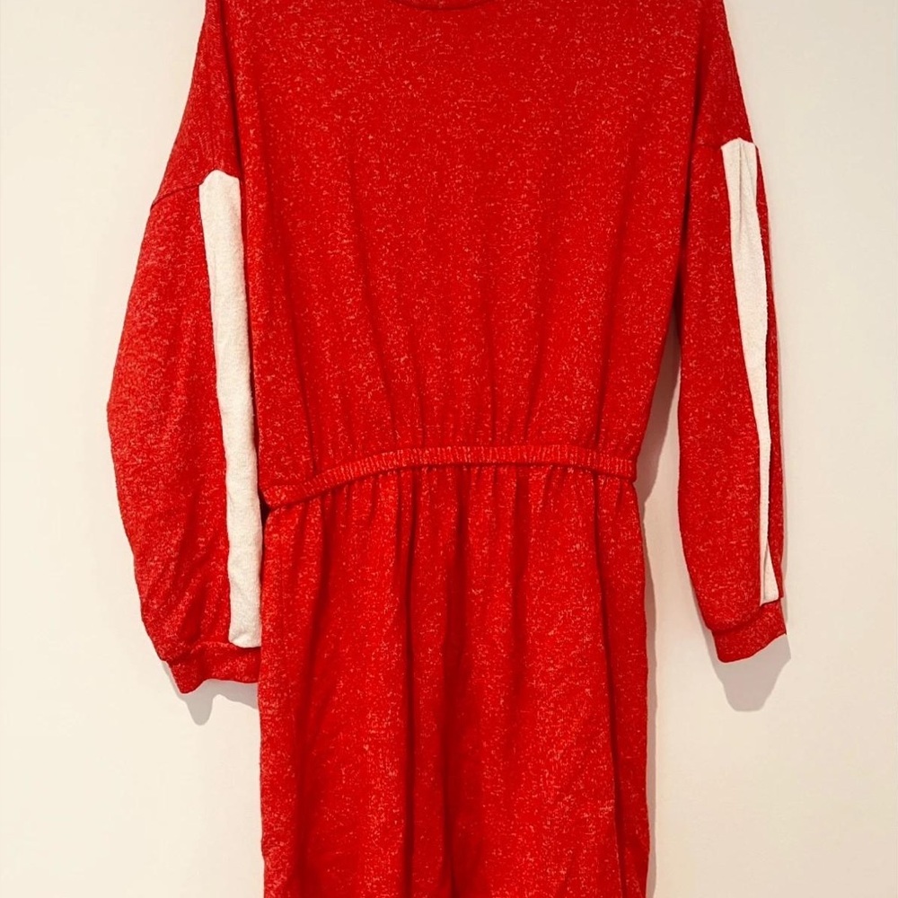 Red Casual Mock Neck Raglan Sleeve Sweater Dress